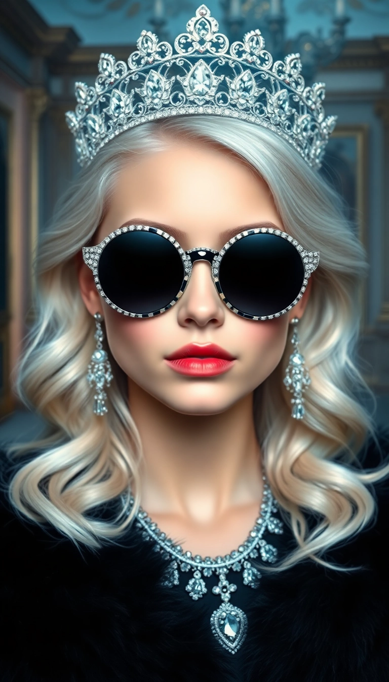 Best AI Young Platinum Blonde Queen in Black Fur Phone Sleek Wallpaper